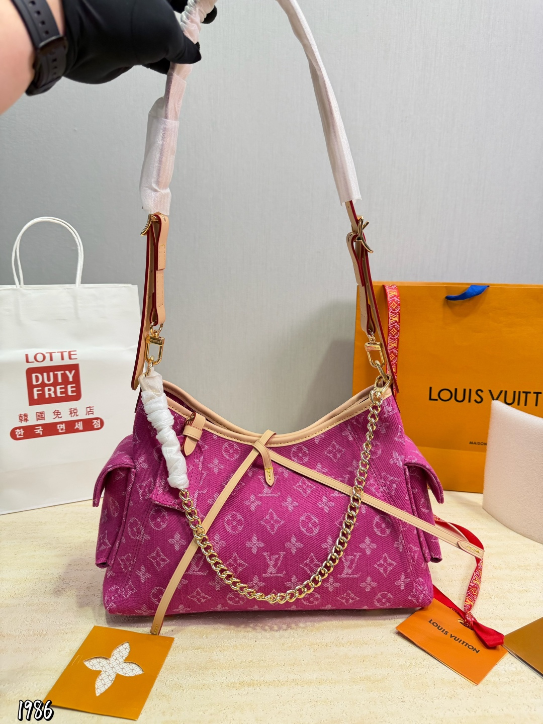 LV Carryall Handbag Monogram Canvas Cowhide Leather Denim